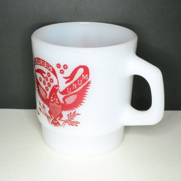 Vintage Anchor Hocking Fire King Milk Glass Mug American Eagle E Pluribus Unam - Picture 2 of 8